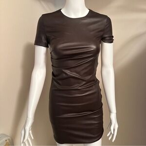 Helmut Lang Wine Brown Faux Leather Dress XS
